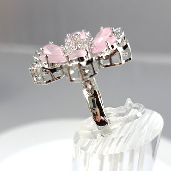 Beautiful Floral Pale Pink and CZ Adjustable Ring - Picture 2 of 4